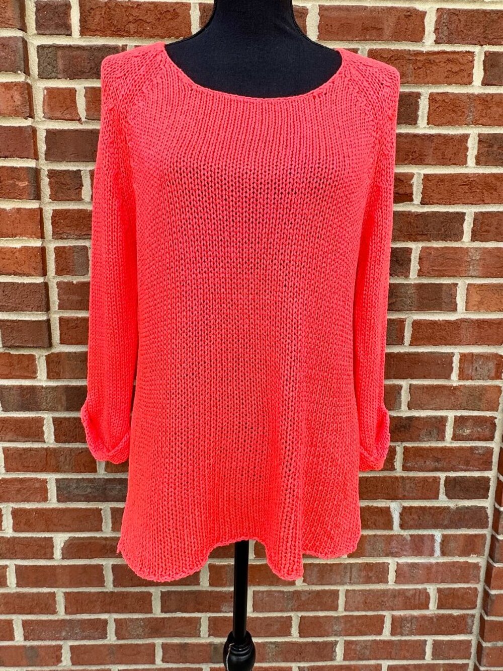 Pants Store Knit Sweater Womens Large Tropical Sunset Neon Pink Orange Soft